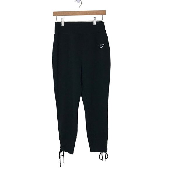 Gymshark Black High Rise Pull On Sweat Pants With Ankle Ties Size M - Picture 1 of 8
